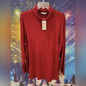 JM Collection Long Sleeve Cowl Neck Top - Burgundy